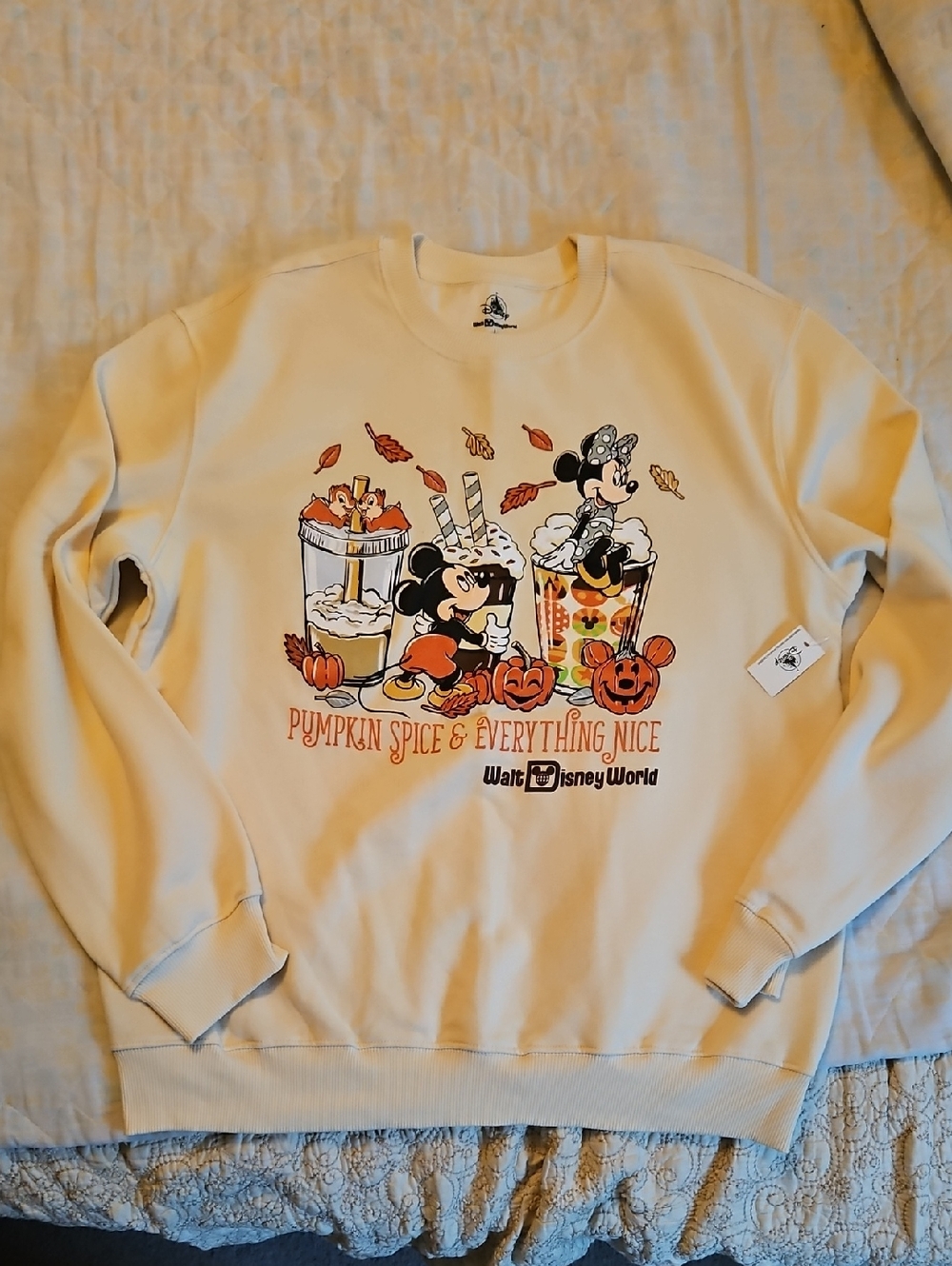 Disney Cream Pumpkin Spice Mickey & Minnie Crewneck
